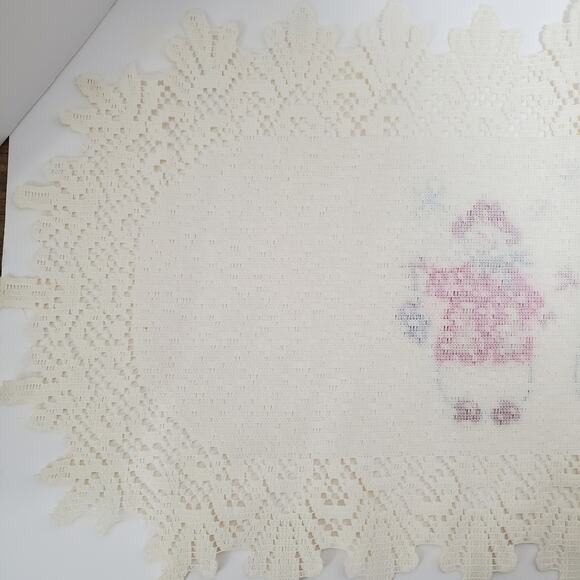 Vtg Christmas Snowmen Holiday Cross-Stitch Lace‎ Runner 14x30 - Picture 5 of 8